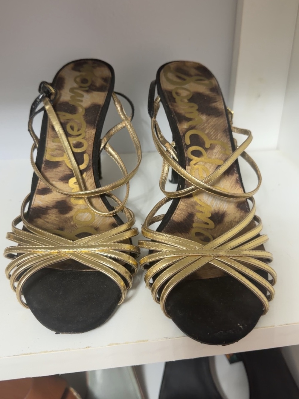 Sam Edelman Metallic Gold Strappy Stiletto Sandals